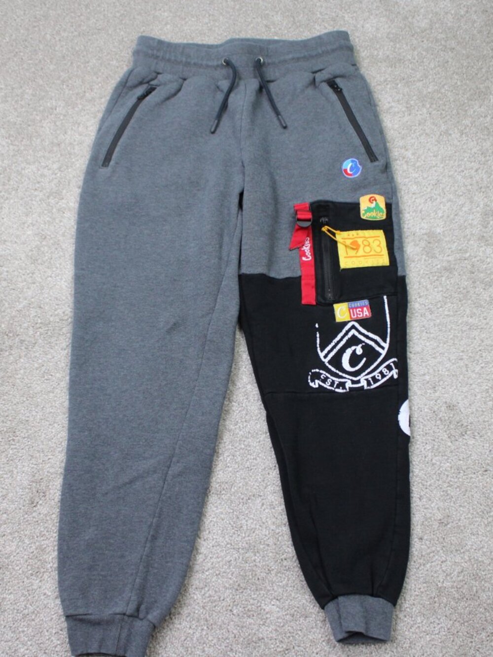 Cookies Pants Mens Medium Gray Embroidered Patched Cotton Sweatpants Joggers